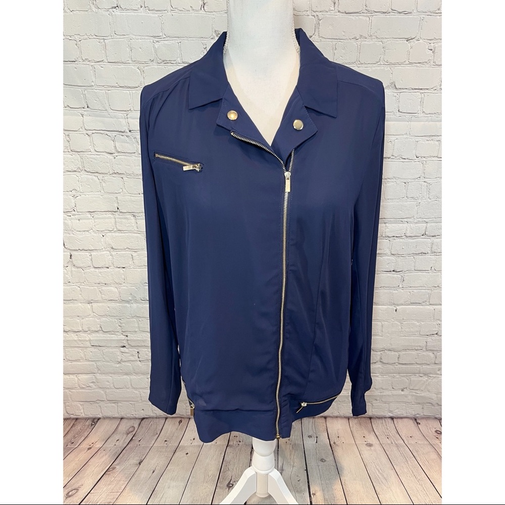 KUT FROM THE KLOTH Moto Style Shirt Lightweight Navy Blue-Large